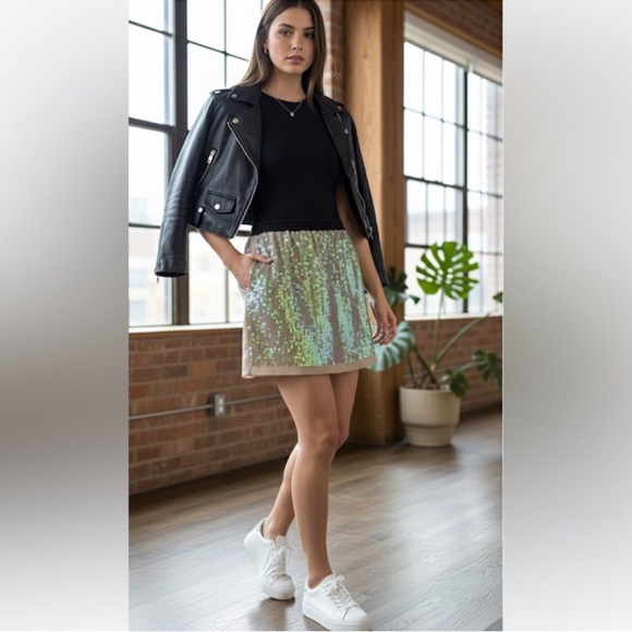 BCBG MaxAzria NWOT Sequin Glam Mini Skirt Women’s size L - Picture 3 of 12